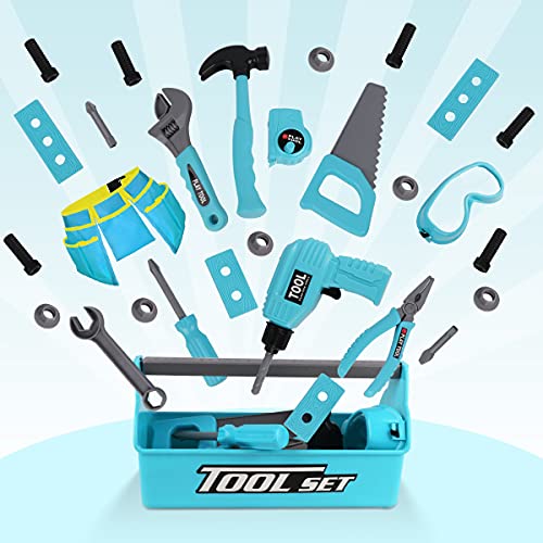 LOYO Kids Tool Set - 30Pcs Pretend Play Tool Toys with Kids Tool Belt, Electric Toy Drill, Construction Tool Box Kit for Toddlers Boys