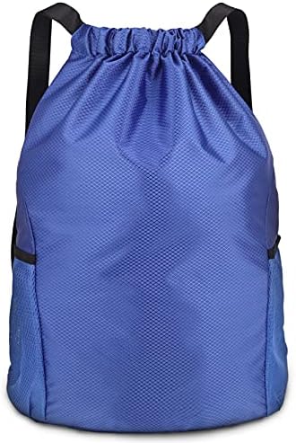 Dacitiery Drawstring Gym Bag, Gym Sack, Drawstring Backpack, Unisex PE Bags Drawstring with Outside Zipper, Sport Gym Sack Bring Two Side Pockets, Large Drawstring Bag
