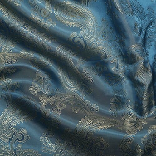 Paisley Jacquard Poly Viscose Dress Lining and Upholstery Fabric (Gold on Turquoise 21, 1 Metre)