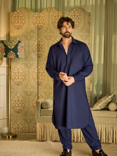 Image of SOJANYA (Since 1958 Men's Soft & Comfortable Cotton Blend Solid Pathani Set-Perfect for Eid & Holi Celebrations