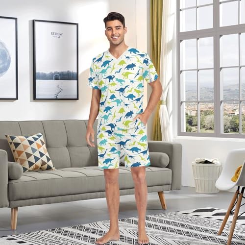 Men's Pajama Set Summer Short Sleeve Dinosaurs Loungewear 2 Piece Sleepwear Set with Pockets 6