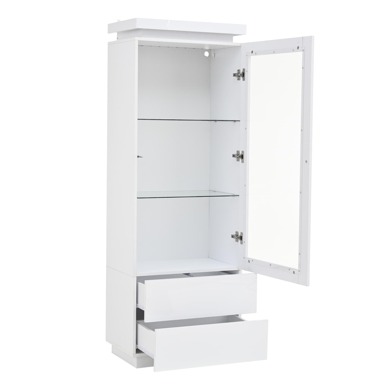 Buffet Salon Hauts 60x40x171cm,Vitrine Brillante,Meuble de Rangement,Meuble Cuisine avec éclairage LED Réglable,2 Tiroirs,Étagères en Verre à 3 Niveaux,pour Salon(E-Blanc)