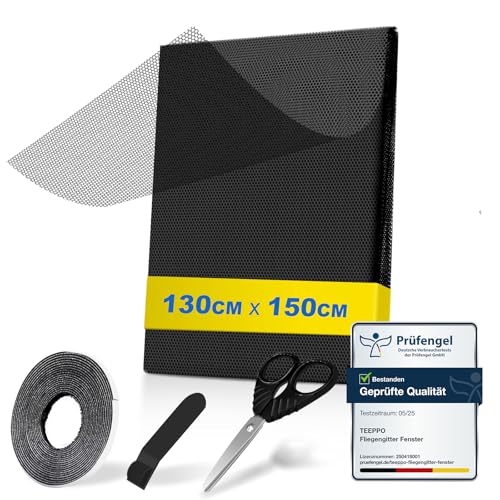 teeppo Fliegengitter Fenster 130 x 150 cm - Schwarz,...