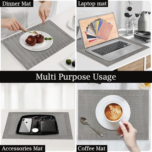 Image of Amazon Brand - Umi PVC Vinyl Box Design Placemat ST0000434 - Heat Resistant, Wipe Clean, Anti-Skid Table Mats for Dining Table, KitchenHome Decor (30x45 CM Black Set of 4)