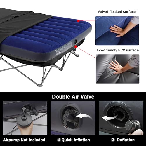 Image of KAMPKEEPER Camping Cot,Camping Cots for Adults,Folding Camping Cot with Inflatable Air Mattress and Carry Bag,for Outdoor Travel Camp Beach Vacation (not Included The Airpump)