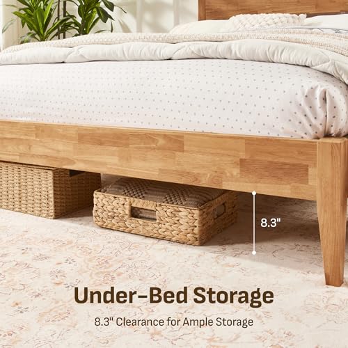 Image of Softa Venso King Solid Wood Bed Frame with Headboard, 1100 Lbs Heavy Duty Rubberwood Platform Bed, 15-Min Tool-Free Assembly, Quiet Stable Support, Japanese Japandi Design, No Box Spring Needed