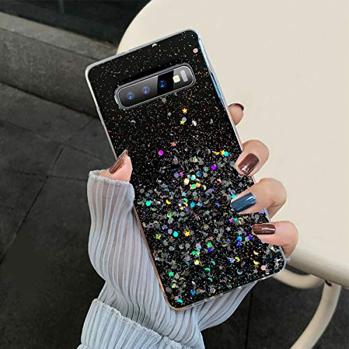 Image of VONZEE Case Compatible with Samsung Galaxy S10, Non Moving Glitter Stars Cover Soft TPU Bumper Bling Cover for Women Girls Protective Shockproof Phone Case for Samsung Galaxy S10 (Black)