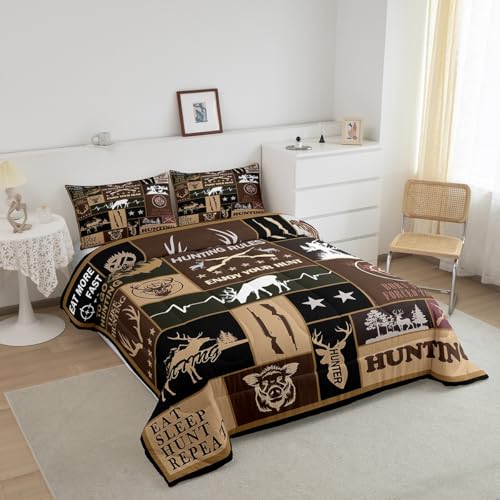 Image of Feelyou Deer Bedding Set King Size for Kids Toddler Deer Hunting Comforter Set Boys Girls Hunting Gifts Bedding Set Deer Antlers Duvet Insert Microfiber Bed Set