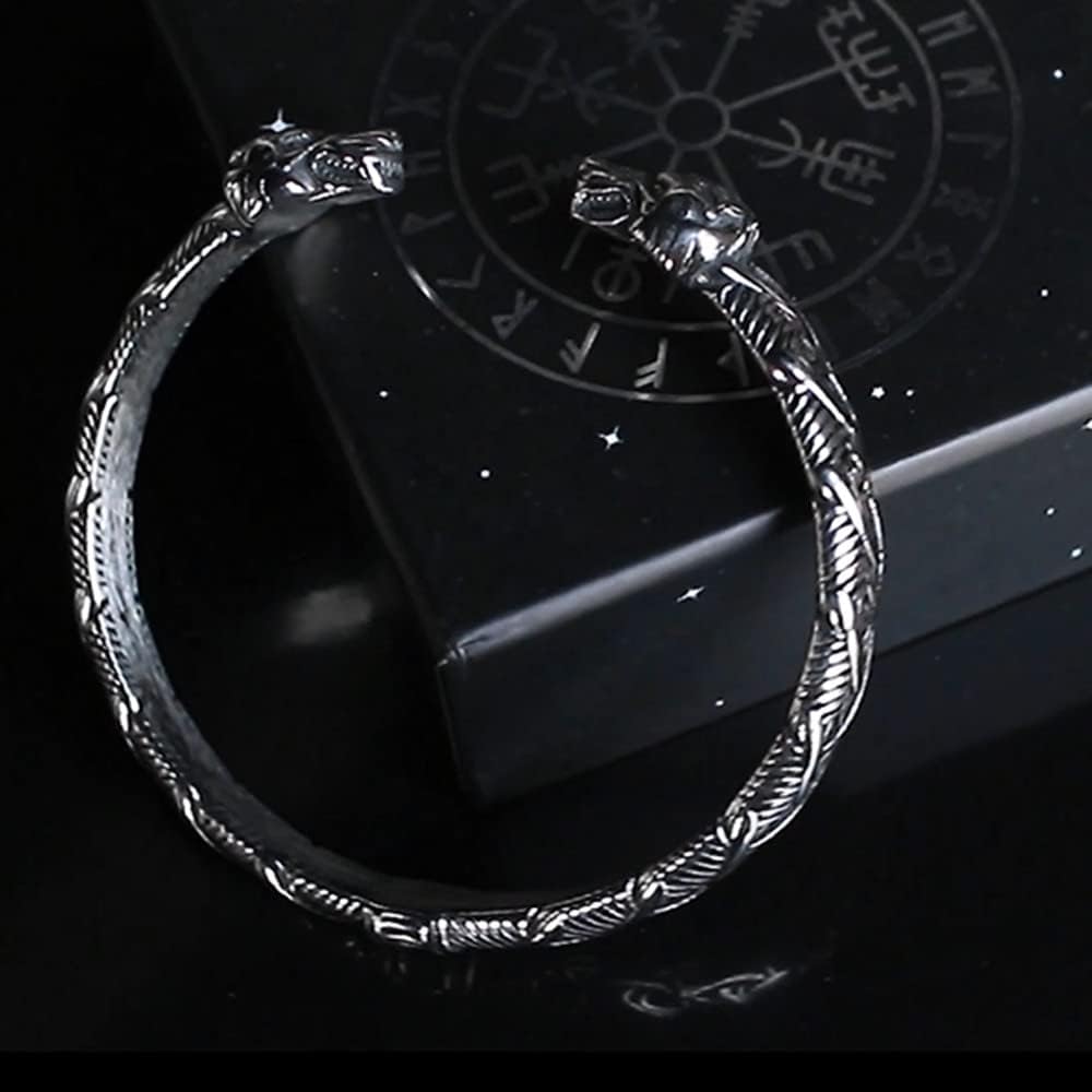 TURTLEDOVE Viking Wolf Head Bangle, Norse Arm Ring Stainless Steel, Scandinavian Nordic Mythology Jewelry - Image 4