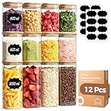 ComSaf Vorratsgläser mit Deckel Luftdicht 12 Stück Set 600ml/1L, Glasbehälter mit Deckel, Vorratsdosen Glas Vorratsglas,Aufbewahrungsgläser Aufbewahrung Küche für Müsli, Cerealien, Cornflakes