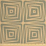 Ambesonne Earth Tones Faux Suede Fabric by The Yard, Geometric Trippy Line Inner Square Tile Grunge Urban Contemporary, for Indoor Outdoor DIY Projects Upholstery, 2 Yards, Pale Orange Reseda Green