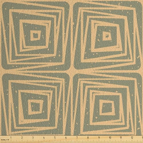 Ambesonne Earth Tones Faux Suede Fabric by The Yard, Geometric Trippy Line Inner Square Tile Grunge Urban Contemporary, for Indoor Outdoor DIY Projects Upholstery, 2 Yards, Pale Orange Reseda Green