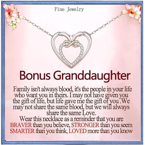 Gifytel Bonus Granddaughter Gifts, Bonus Granddaughter Necklace, Rose Gold Infinity Eternal Heart, CZ Silver Pendant Necklace, Birthday Gifts, Valentine's Day Gift Cover
