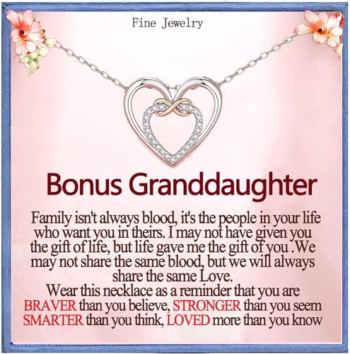 Bonus Granddaughter Gifts, Bonus Granddaughter Necklace, Rose Gold Infinity Eternal Heart, CZ Silver Pendant Necklace, Birthday Gifts, Valentine's Day Gift