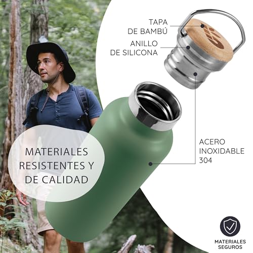 Miniatura 2 de Bambaw - Botella Isotérmica 500 Ml, Termo Verde, Botella De Acero Inoxidable, 500 Ml, Botella Isotérmica, Botella Reutilizable, Verde Salvia