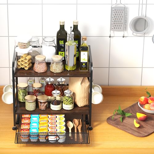 IBEDMAZIE 2-Tier Metal and Wood Coffee Bar Organizer w/ Sliding Drawer and Mug Hooks (Black) 19.95 + Free Ship + 50% Off Code 50ZAQKDA - image 4