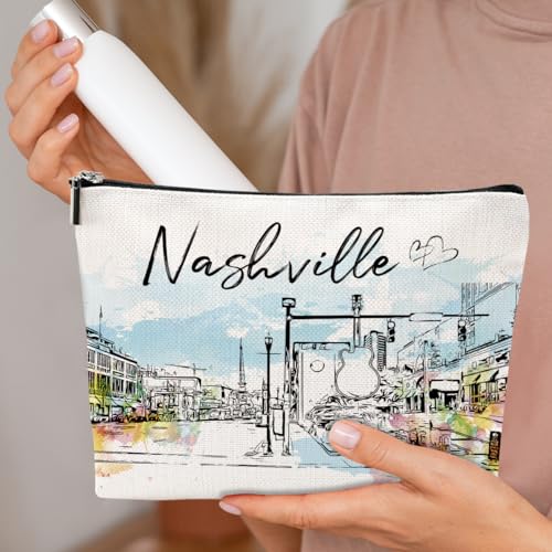 Nashville Souvenirs Travel Essentials Watercolor Nashville City Gifts for Woman Girls Makeup Bag for Purse, Travel Essentials Cosmetic Bags, Birthday Christmas Bachelorette Party Favors3