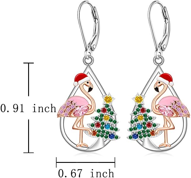Flamingo Earrings for Women 925 Sterling Silver Christmas Tree Earrings for Women Pink Flamingo Earrings with Christmas Tree Cute Holiday Dangle Earrings for Holiday Gifts - Image 7