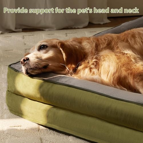 Image of Gorgeous Dog Beds Memory Foam Orthopadic Large Bed Waterproof Layer for Labrador, Bulldog, Retriever, Poodle, Large Breed Dogbed (Grey Green, 36x27x4)