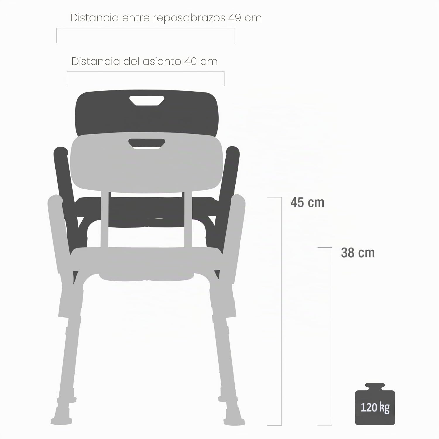 Teqler ® T-135303 Silla de Ducha Ajustable en Altura, Taburete de Baño para Personas Necesitadas de Cuidados, 38-45 cm