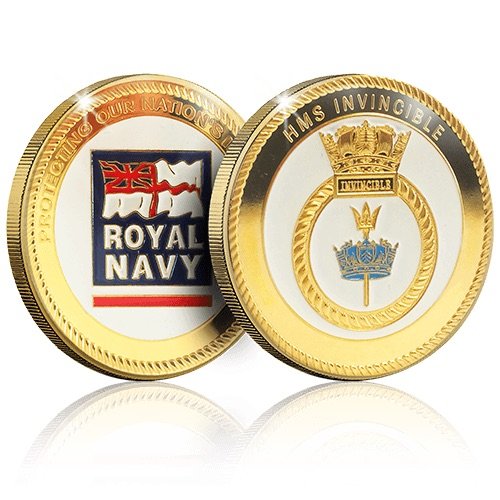 Royal Navy Memorabilia Collectable Gold Spoof Coin Medal - HMS Invincible