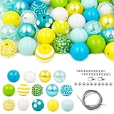 20mm Easter Spring Bubblegum Beads,50Pcs Blue Green Yellow Chunky Bubblegum Beads Acrylic Plastic Gumball Spacer Loose Beads for Spring Jewelry Bracelet Necklace Making Crafts Supplies