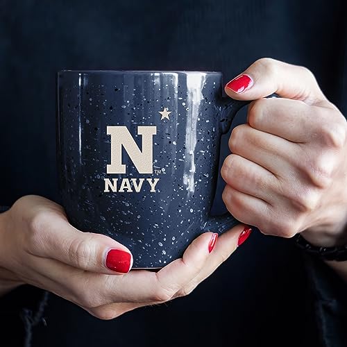 Image of Rico Industries NCAA Naval Academy Midshipmen Navy Blue Personalized 16 oz Team Color Laser Engraved Speckled Ceramic Coffee Mug