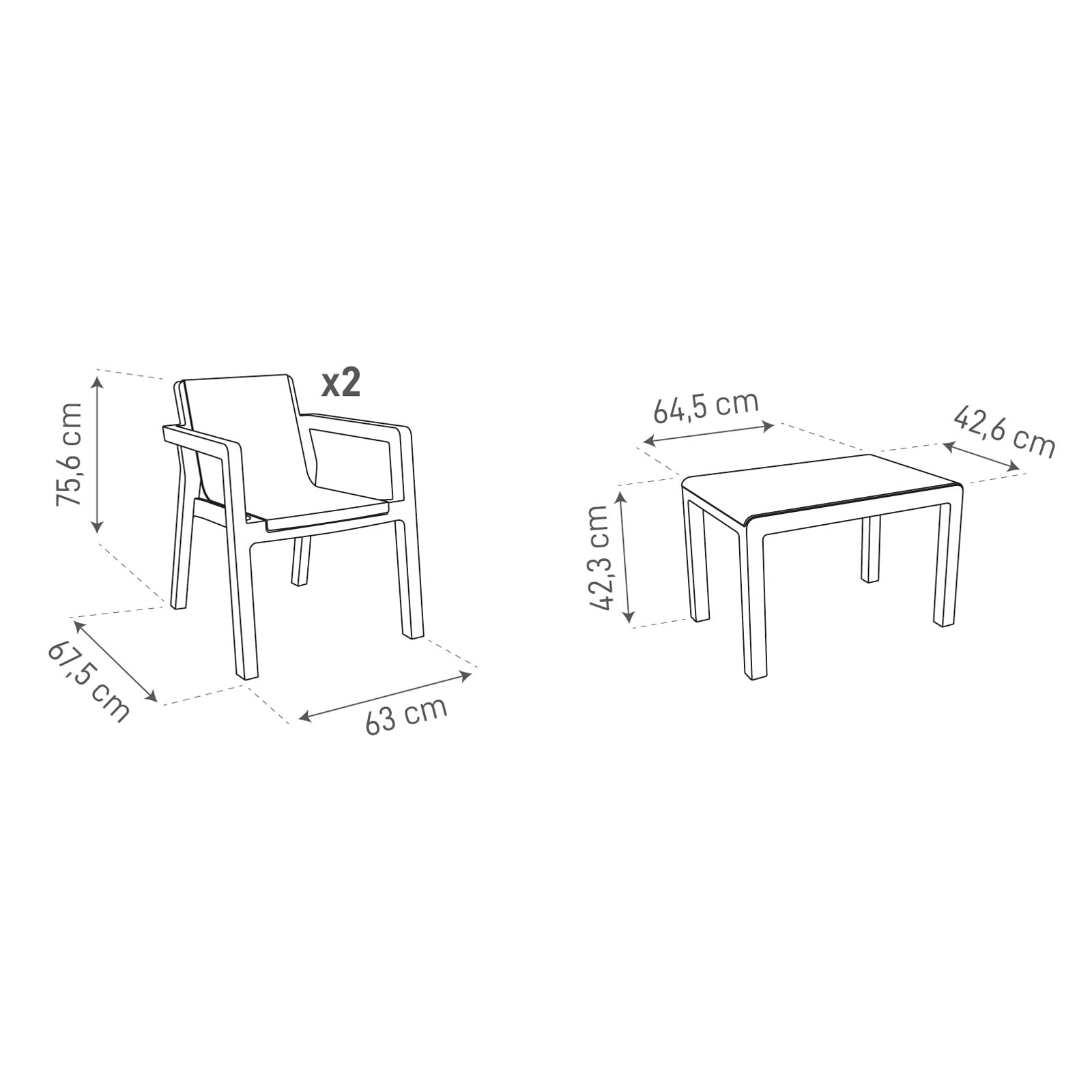 Toomax Set Salotto da giardino Riviera 2 posti grigio tortora, in plastica resistente effetto juta, 2 poltrone con schienale ergonomico e 1 tavolino, ideale per spazi esterni