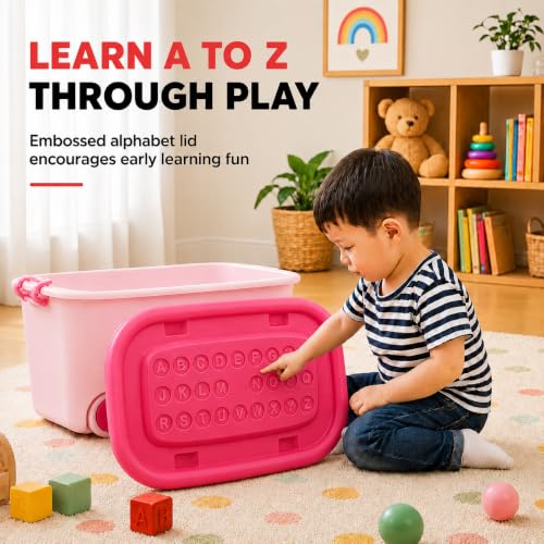 Image of STAR WORK Multipurpose Durable Storage Box Colorful Car-shaped Children's Toy Storage Container with Wheels and Handle (Pack Of 3, 25 Liter) color May very