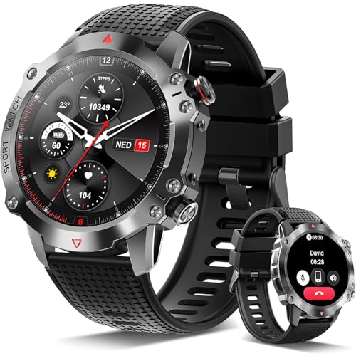 Rmana Reloj Inteligente Hombre,1.39' Militar Smartwatch con Llamadas Bluetooth, 100+ Modos Deportivos/SpO2/Pulsómetro/Sueño/Pulsera Actividad Android iOS