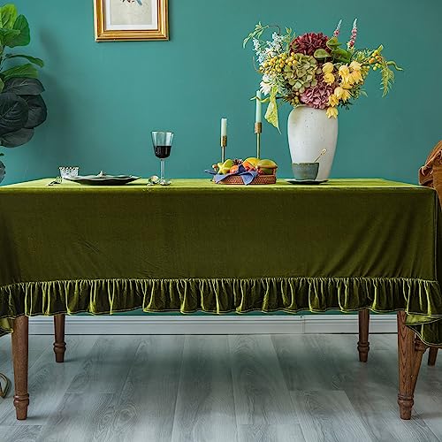 Glory Season SRZB202306 Velvet Tablecloth Luxurious Solid Rectangle Table Cloth,Oblong Retro Farmhouse Ruffle Tablecloths Washable Table Cover For Party Wedding Baby Shower Kitchen Dinning Tabletop Decoration thumb #2