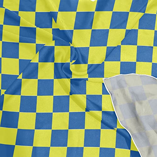 OTVEE Yellow Blue Checkered Plaid Head Scarf for Women, 23.6 inch Silk Like Square Hair Scarf Kerchief Bandana4