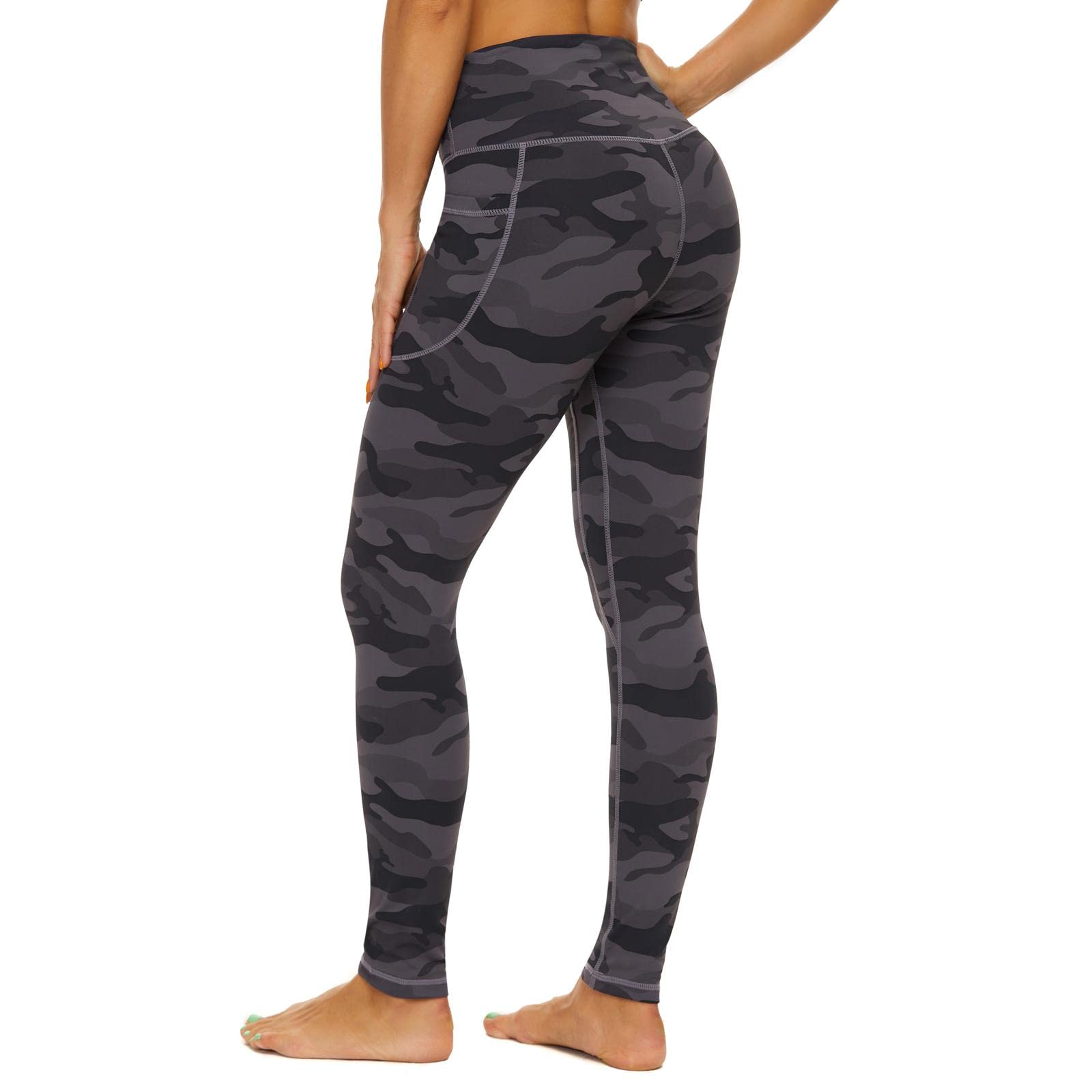 AMYTIS Sportowe legginsy damskie z wysokim stanem, spodnie do jogi z kieszeniami, długie spodnie sportowe, nieprzezroczyste, legginsy sportowe