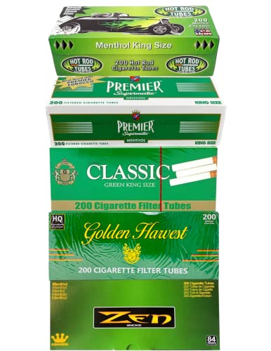 Zen | Classic Tubes | Hot Rod Menthol | Golden Harvest | Premier King Size Menthol Cigarette Tubes Variety Pack (Pack of 5)