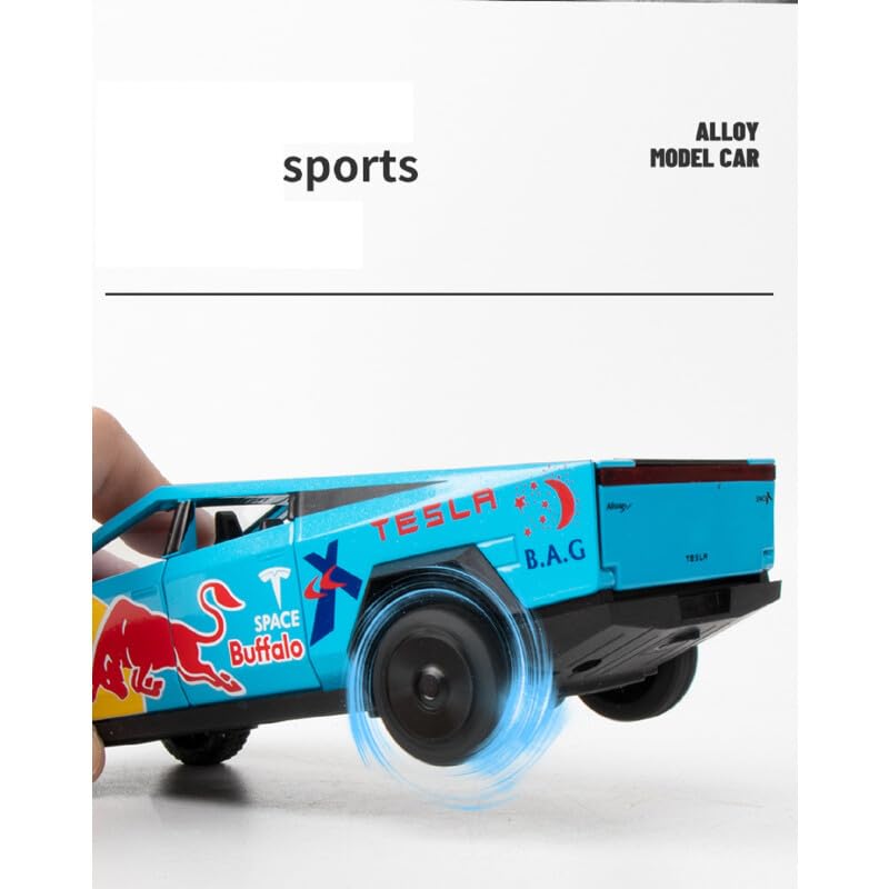 Image of 1:32 Tesla Cybertruck Red Ball Edition - Blue Alloy Diecast Pullback Metal Car Toy