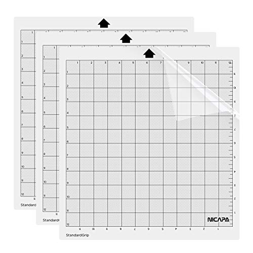 Nicapa Cutting Mat for Silhouette Cameo 3/2/1 (Standardgrip,12x12 inch,3pack) Adhesive&Sticky Non-Slip Flexible Gridded Cut Mats Replacement Matts Accessories Set Vinyl Craft Sewing Cloth