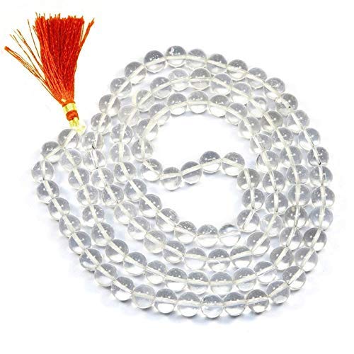 BISMAADH Gems & Jewels Sphatik/Crystal Jaap Mala for Pooja (108+1 Beads) | Natural & Certified | Astrological Beads | Positive Effect | Unisex Both for Men & Women (6 MM), Stone