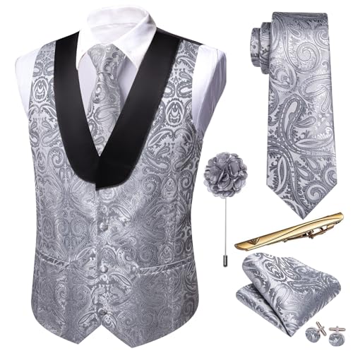 Gilet en soie homme col châle jacquard cachemire Barry.Wang ensemble 6 pièces