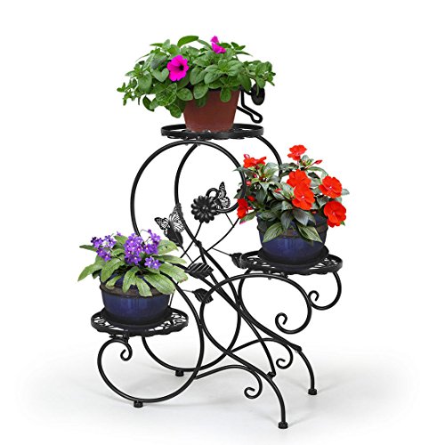 HAHAHA Portafiori S da Giardino, Portafiori Fioriera Decorativa, 3 Vasi, 60 x 26 x 64 cm, Nero, Metallo, Resistente alle Intemperie