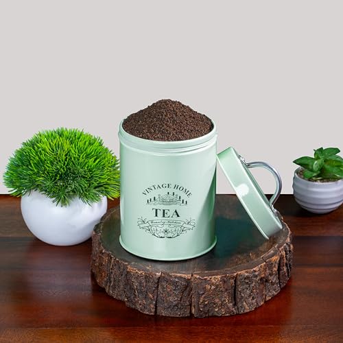 Image of Metallure Home Round Classic Tea Sugar Container Set of 2 | Metal Container for Kitchen Storage | Airtight Jar Set | Food-Safe Tea Jars for Kitchen (Light Green)