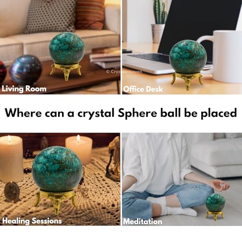 Image of Certified Chrysocolla Crystal Ball for Meditation - Premium Crystal Vastu Items for Home and Feng Shui Items for Good Luck - Ideal for Pooja Supplies and Spiritual Practices (1.5 inch Inch)