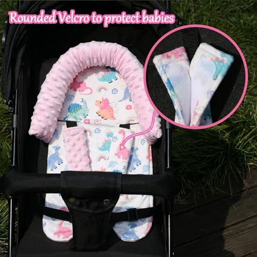Image of Baby Head Support and Strap Covers for Car Seat,Minky Infant Carseat Headrest for Newborn, Infant Car Seat Insert Pad for Strollers,Swing (Pink Dinosaur)