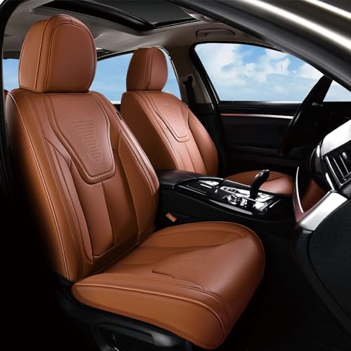 Image of FLORICH Car Seat Covers Front Seats, Luxury Waterproof Faux Leather Seat Covers Cushion, Car Seat Protectors Universal Fit for Most 5 Seats Vehicles - Brown