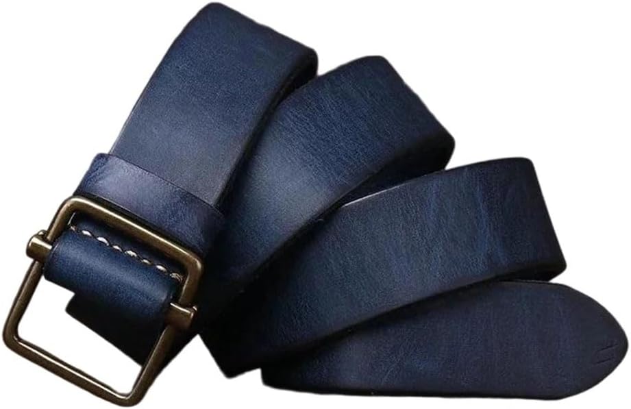 Men's Leather Belt - 3.8 cm Solid Cowhide with Smooth Buckle for Jeans