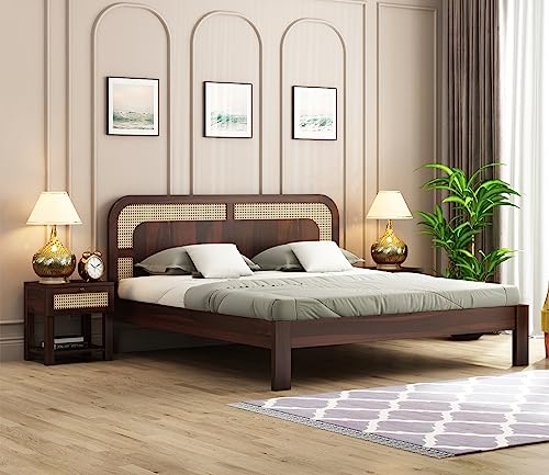 Image of King Size Cot Without Storage - Solid Wood King Bed - Cot Akka Bed - Stylish Bedroom Furniture (King, Walnut Finish)