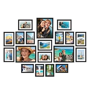 upsimples 19 Pack Picture Frames Collage Wall Decor for Mounting or Tabletop Display, Photo Gallery Frame Set for Family, Multi Sizes Including 8×10, 5×7, 4×6, Black