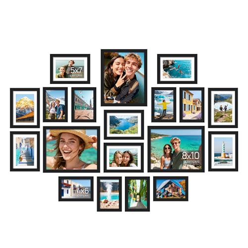 upsimples Picture Frames set of 19, Including 8x10, 5x7, 4x6 Black Frame