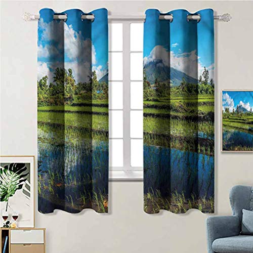 Jinguizi Volcano,Mayon Mountain Philippines Modern Print Curtains Casual Textured Grommet Curtain W84 X