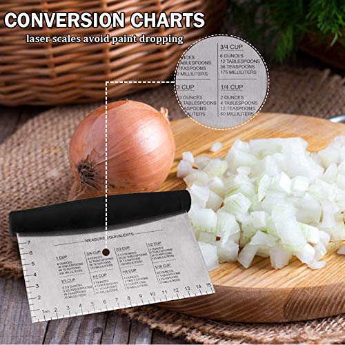 Metal Griddle Scraper Chopper, HaSteeL Stainless Steel Dough Bench Scraper Pastry Cutter with Measuring Marks, Multi-purpose Kitchen Tool for Flat Top Grilling/Baking/Cooking, Dishwasher Safe (2-Pack)