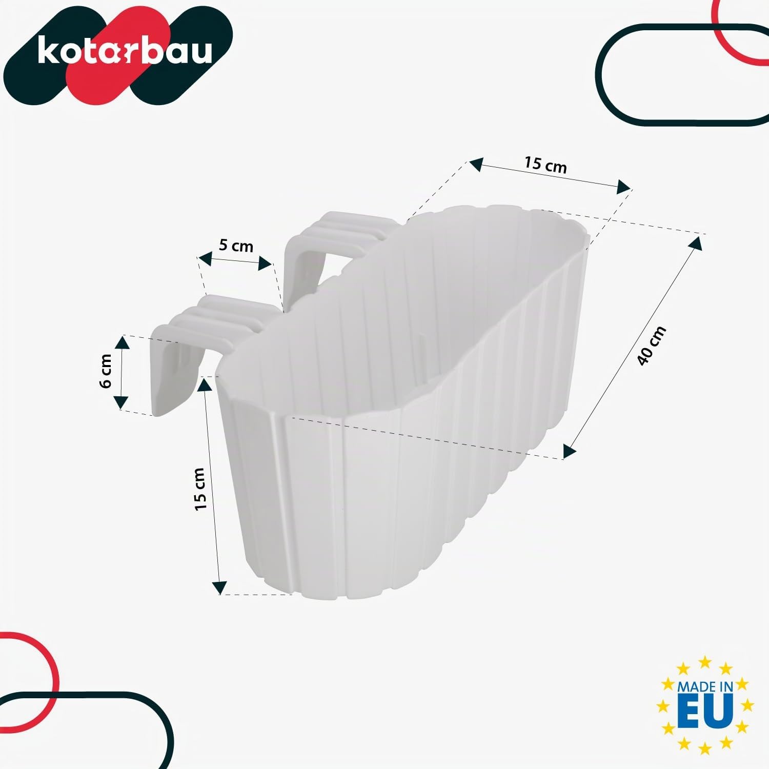 KOTARBAU® 6 uds Jardinera Balcón - Jardineras Exterior - PVC - 40 x 15 x 15 cm - Blanco - Maceta - Macetero Rectangular - Ligero - con Soporte para Barandilla - Decoración Exterior